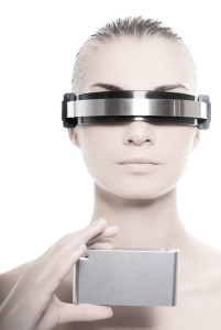 Woman with virtual reality goggles